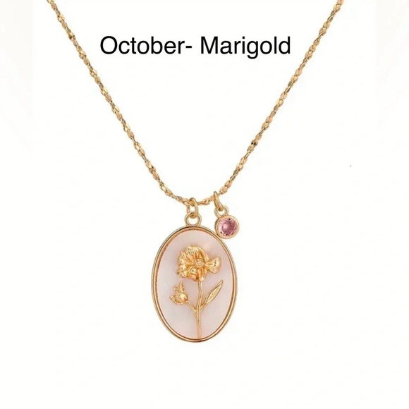 Birth Flower Necklace in  Oval White Shell Pendant - Picture 7 of 9